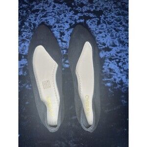 Women black pointy toe fabric woven flats shoes, size 11